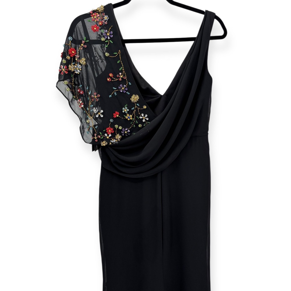 NWT‎ Mac Duggal Black Faux Wrap Multi Colored Beaded Floral Gown $798 - Size 2 - Picture 11 of 15
